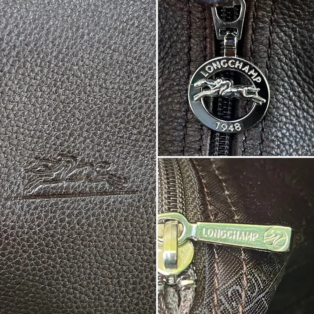 Longchamp Dark Brown Pebbled Leather Structured Shoulder Bag Vintage Handbag